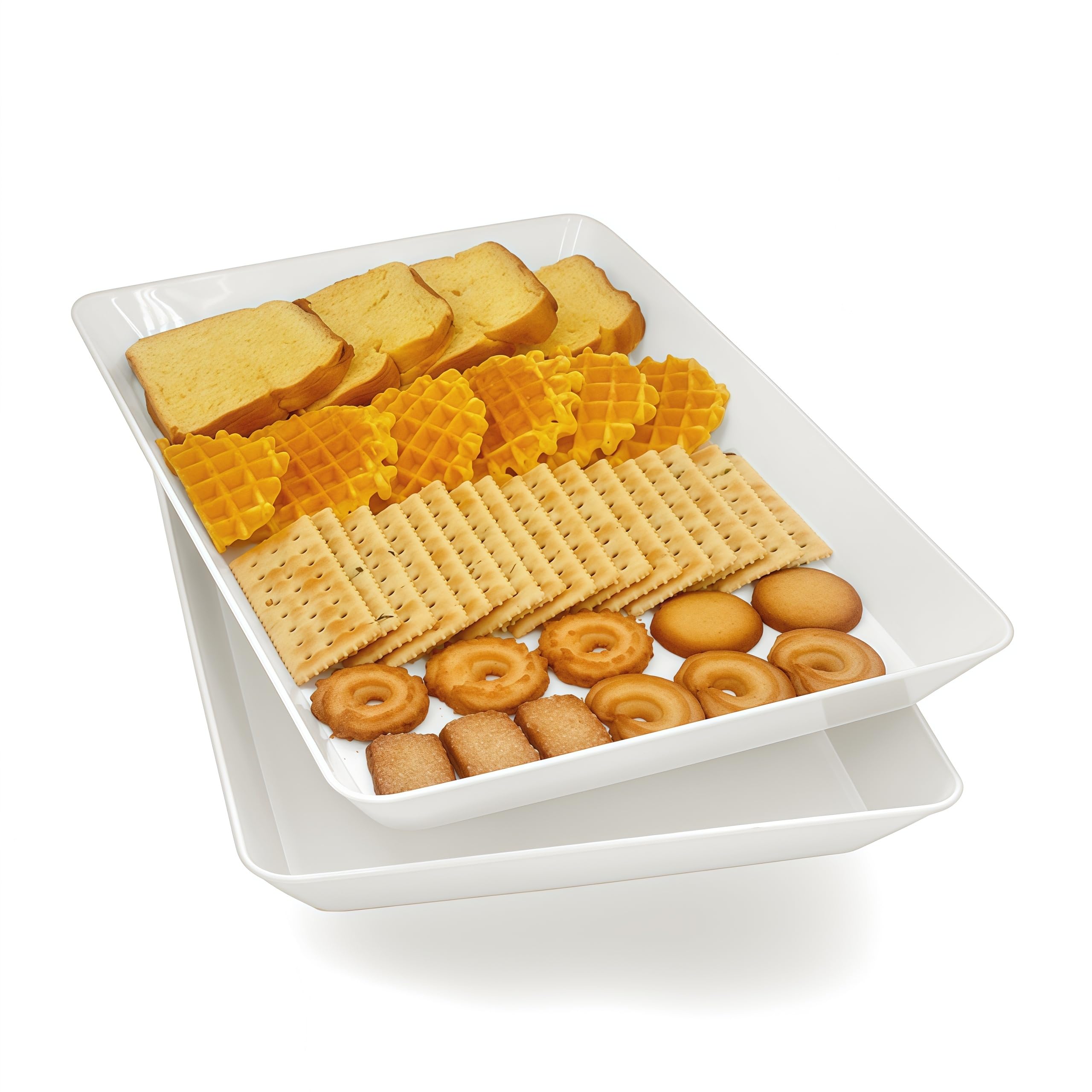 Photo 1 of AMGBZT Serving Tray Platter, 2 Pcs Food Tray for Veggie Fruit Snack Dessert Cookie Cheese, Food Trays for Party Supplies Display, Plastic Platters for Serving Food, Large White Trays, BPA Free