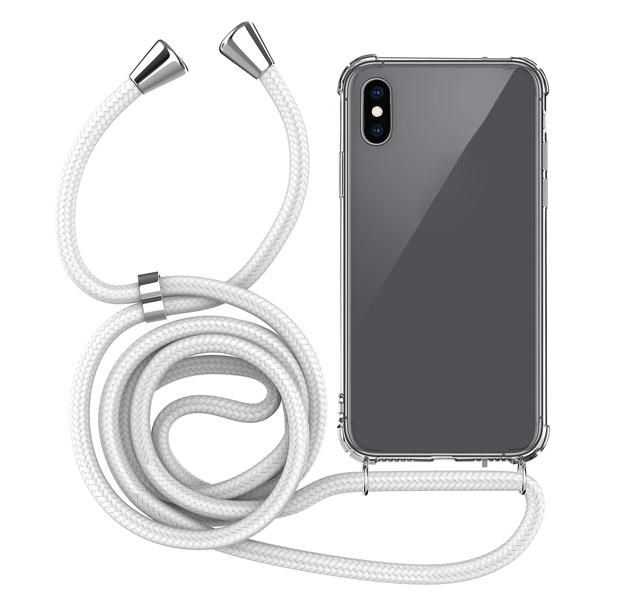 MyGadget Strap Case for Apple iPhone X | Xs - Crossbody Phone Cover - TPU Silicone Case with Neck Holder - Cord Lanyard Carrier with Rope in White