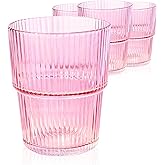 ELEMENT LABS Modern Drinking Glasses Set of 4-14oz Stackable Pink Glass Cups for Kitchen, Everday Beverages, Water, Juice, Iced Coffee, Elegant Hostess Gifts & Home Essentials