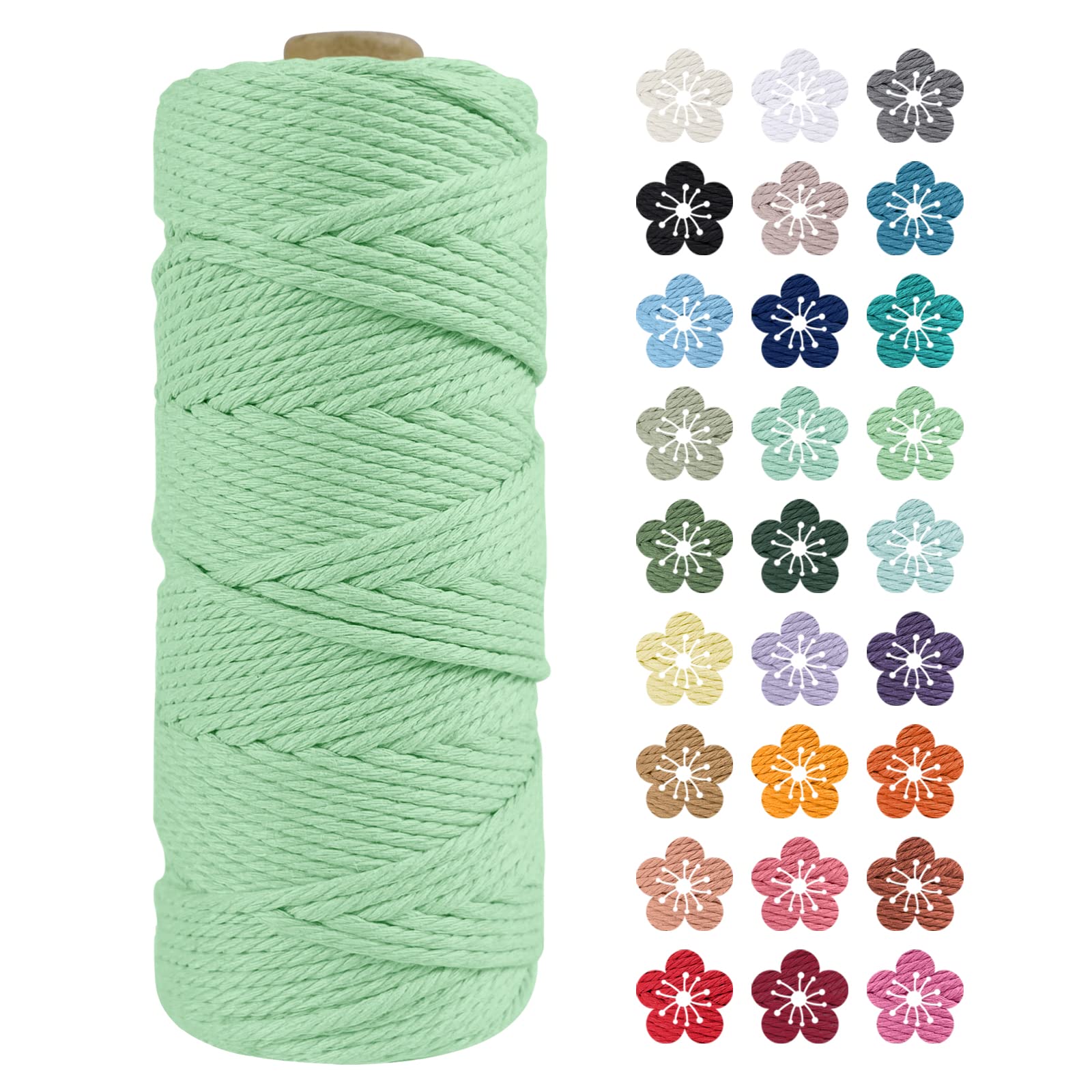 LEREATI Macrame Cord 2mm x 100m, Thick Macrame Rope Natural Cotton Rope Craft String, 3 Strand Twisted Cotton Cord Yarn for DIY Plant Hanger, Wall Hanging, Christmas Decoration (Aqua green)
