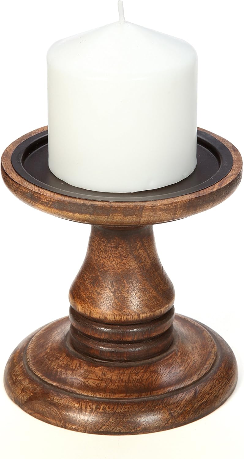Hosley Set of 2 Wood Pillar Candle Holders 5 Inch High Ideal Gift for Weddings Bridal Party Spa Reiki Meditation Votive LED Pillar Candle Gardens O3: Home & Kitchen