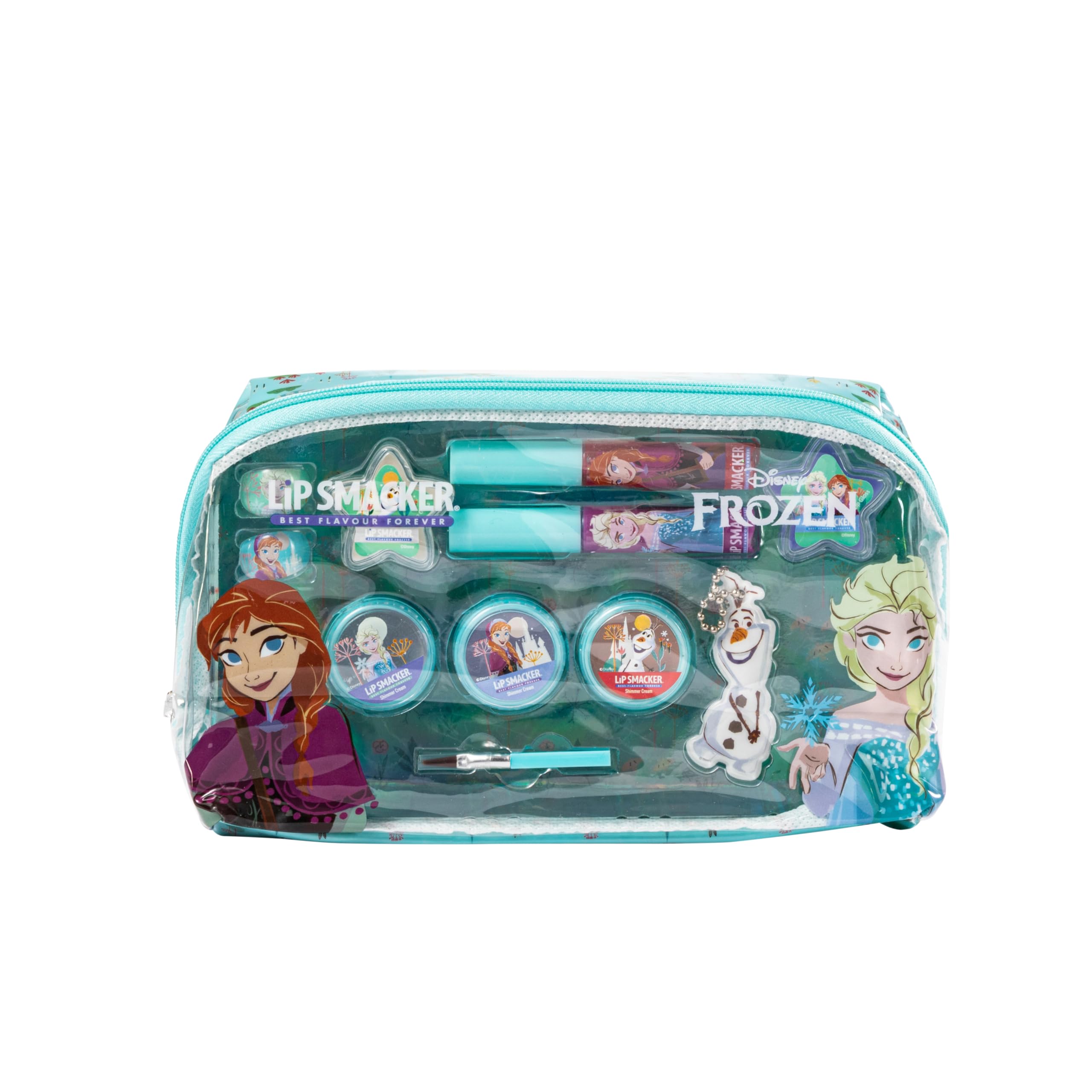 Lip Smacker Frozen Essential Makeup Bag, Frozen Makeup Set for Girls with GlossyLipGloss, BrightEyeShadows, MakeupApplicators, and Accessories for a DisneyPrincess Look