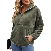 Haianguoji Women's Sherpa Hoodie Fleece Pullover Sweatshirt Warm Soft Top with Zipper Kangaroo Pockets