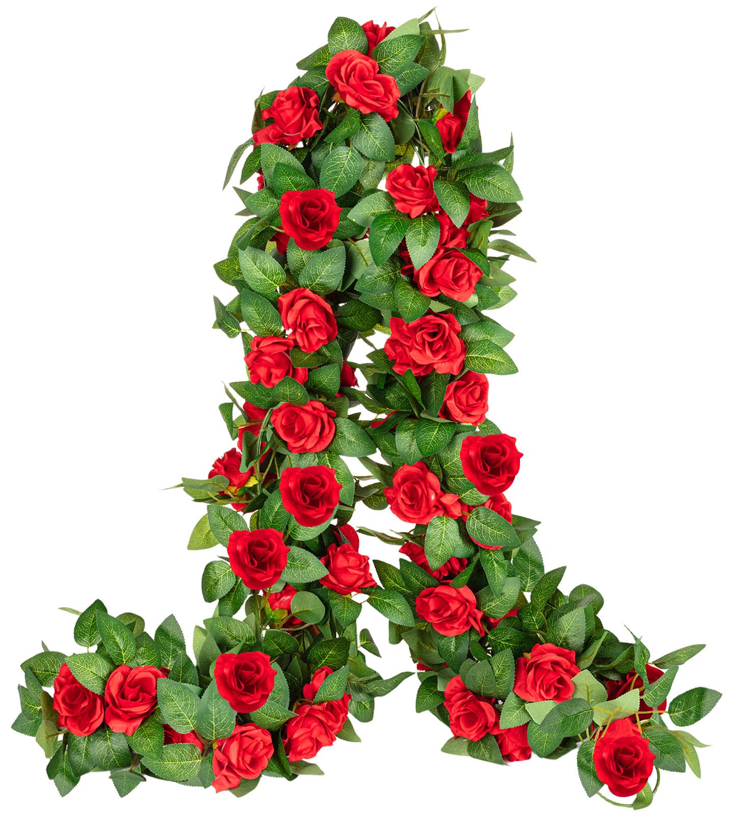 Photo 1 of 4 Pcs Artificial Flower Garland Rose Vine, Fake Red Roses Vines Silk Flowers Hanging Rose Vine for Wedding Arch Bedroom Home Wall Backdrop Room Decor