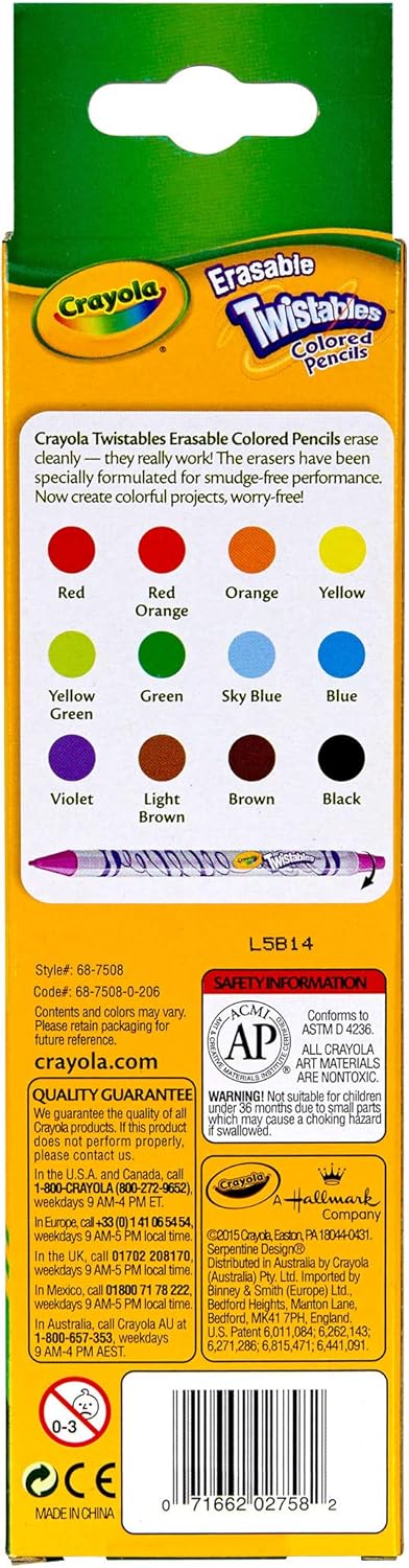Crayola Twistables Erasable Colored Pencils, Assorted Colors, 12 Count, Gift for Kids: Toys & Games
