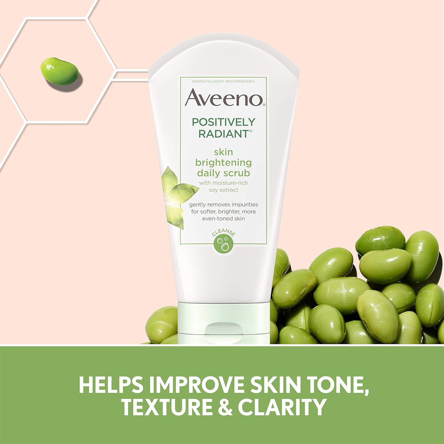 Aveeno Positively Radiant Skin Brightening Exfoliating Daily Facial Scrub, Moisture-Rich Soy Extract, Soap-Free, Hypoallergenic & Non-Comedogenic Face Cleanser, 5 oz: Beauty