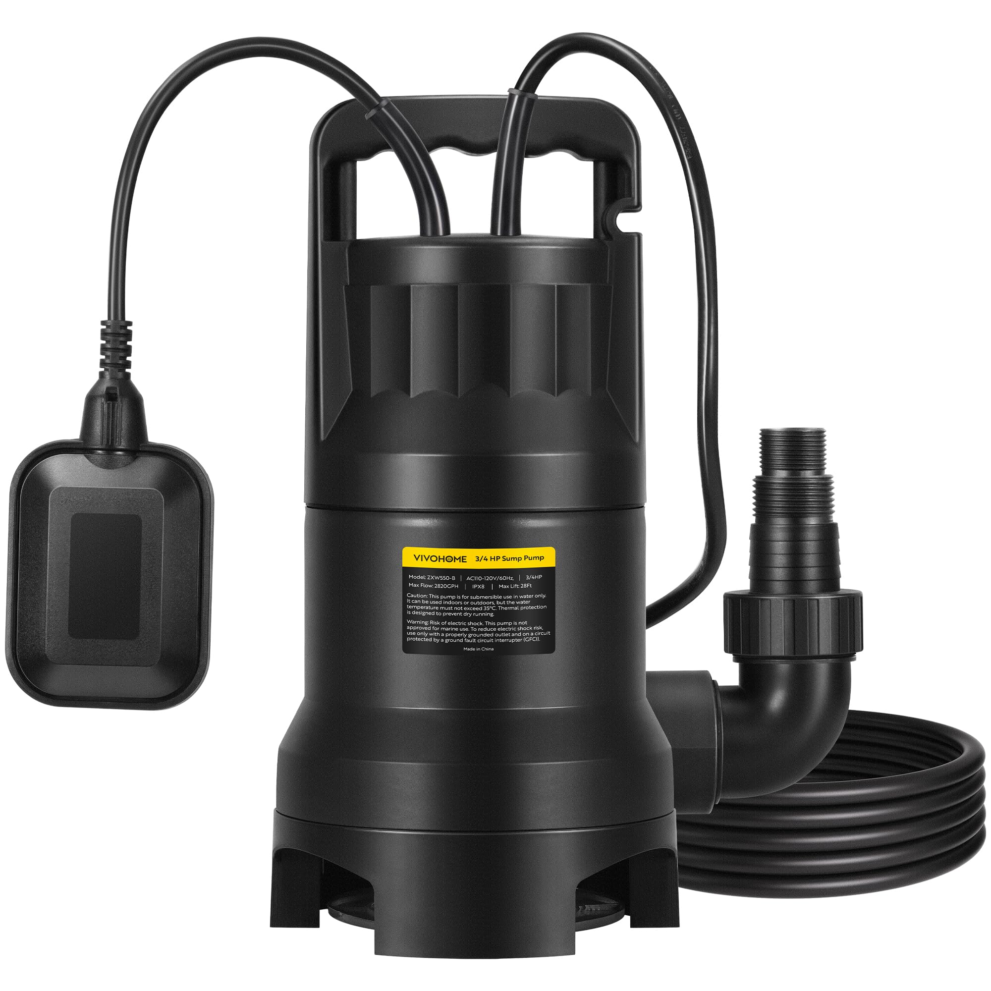 Photo 1 of VIVOHOME 3/4 HP 2820 GPH Submersible Sump Pump with Float Switch, Utility Pump for Basement Garden Pond Pool Tub
