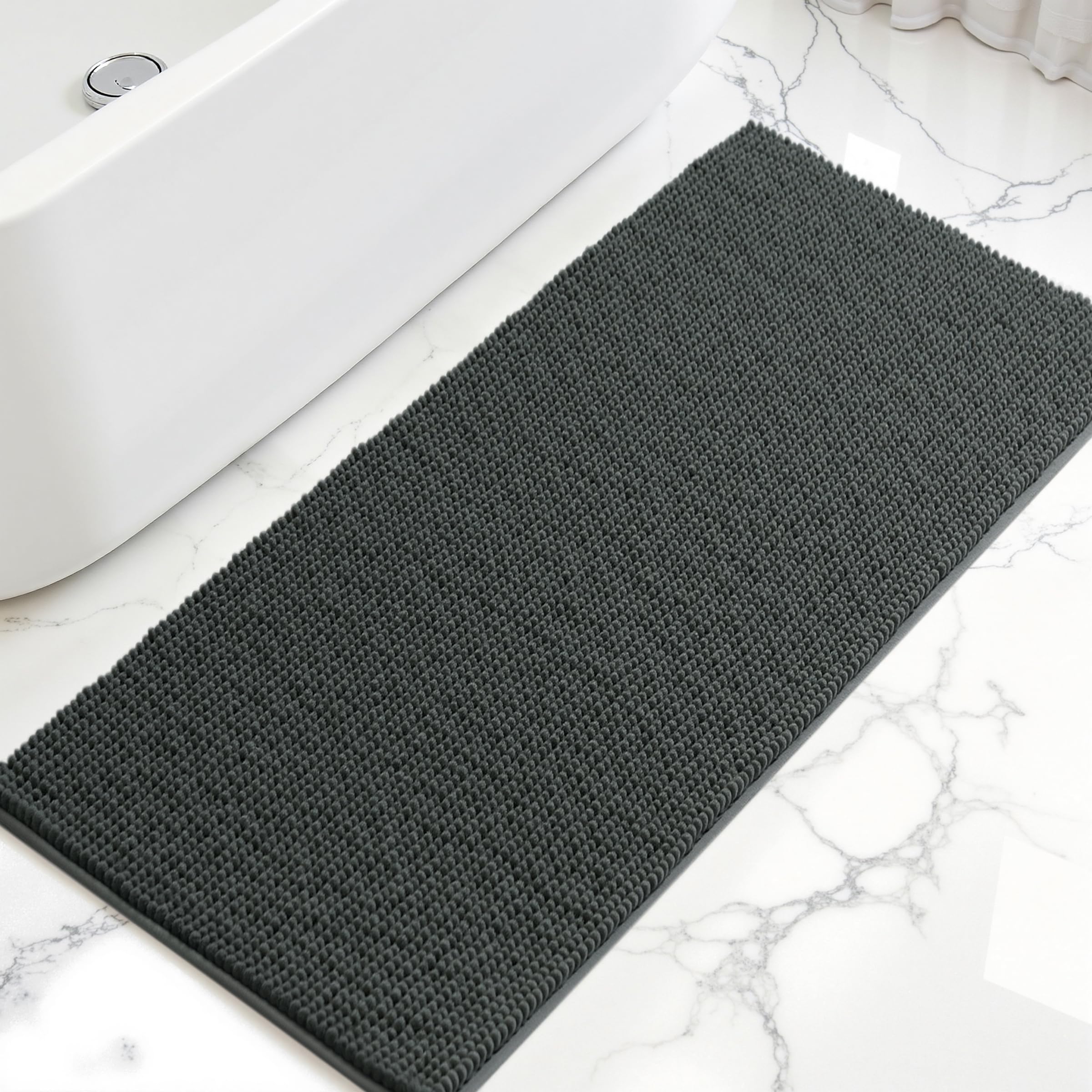 SUBRTEX Bathroom Rugs, 24" x 60" Chenille Bath Rug Soft Short Plush Bath Mat Soft Shower Mat Water Absorbent Shower Mat Quick Dry Machine Washable, Gray
