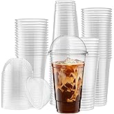 [50 Sets - 24 Oz] Crystal Clear PET Plastic Cups With Dome lids for Iced Coffee, Cold Drinks, Milkshake, Slush Cup, Smoothy's, Slurpee, Party's, Plastic Disposable Cups