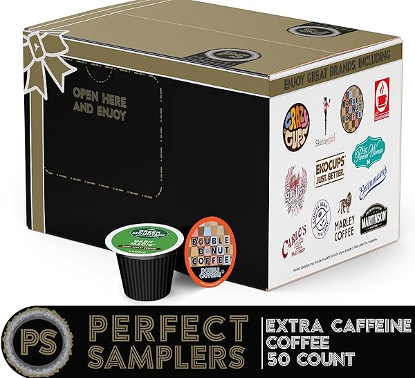 PERFECT SAMPLERS EXTRA CAFFEINE EXTRA BOLD COFFEE SINGLE SERVE CUPS FOR KEURIG K CUP BREWERS 1.0 & 2.0 VARIETY PACK SAMPLER (50COUNT)
