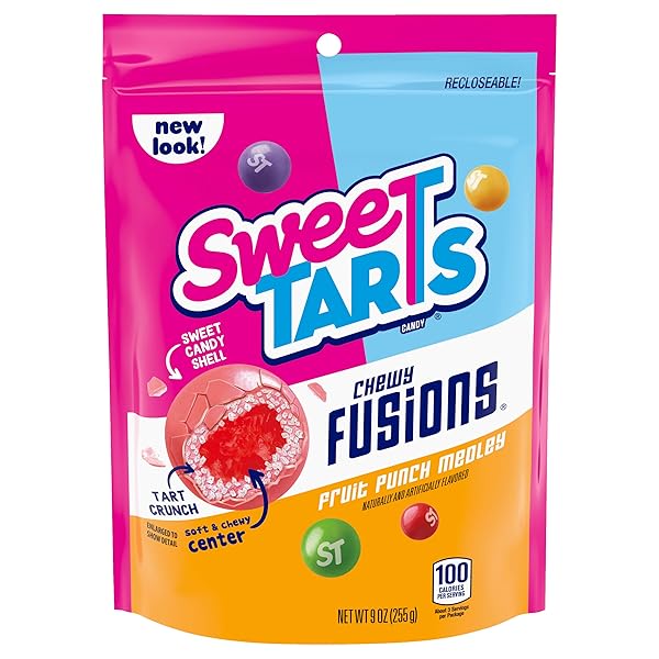 SWEETARTS CHEWY FUSIONS CANDY, FRUIT PUNCH MEDLEY, SWEET AND TART, 9 OUNCE