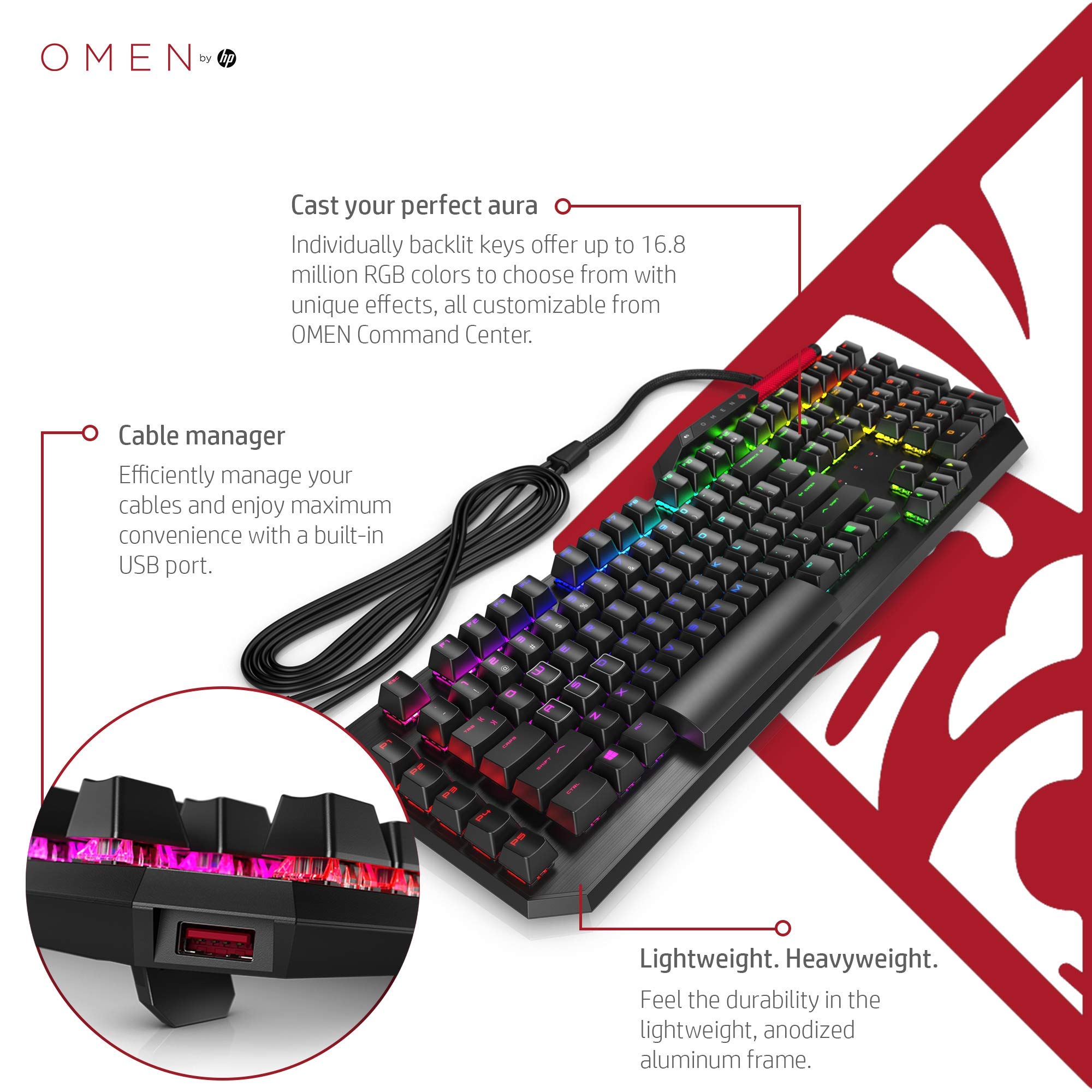 Omen by HP Sequencer Wired USB Mechanical Optical Gaming Keyboard – 10X Faster – Blue Switch - Volume Roller Bar – 16.8M RGB Colors – Anti Ghosting