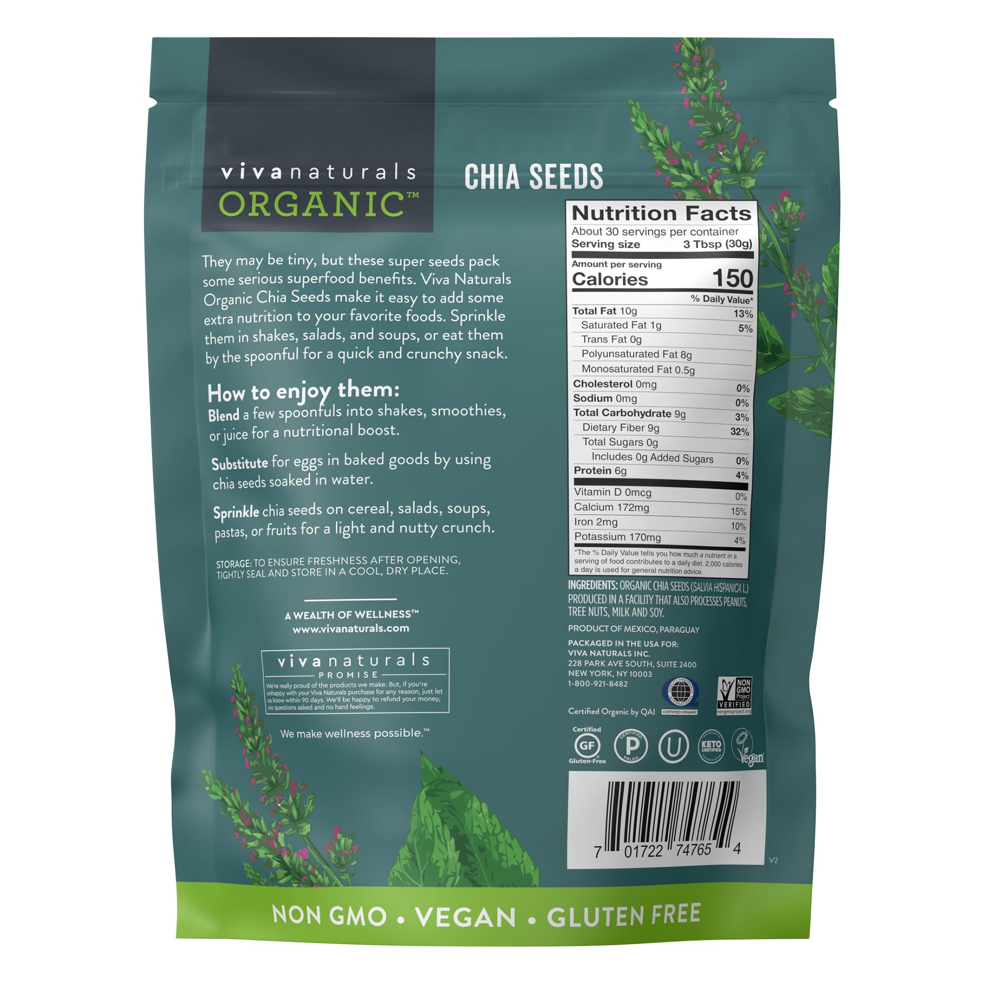 Viva Naturals Organic Chia Seeds PlantBased Omegas 3 and Vegan