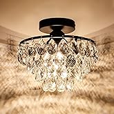 YYJLX Modern Small Crystal Ceiling Light Fixture Mini Black Semi Flush Mount Chandelier Light Fixture for Hallway Bedroom Bat