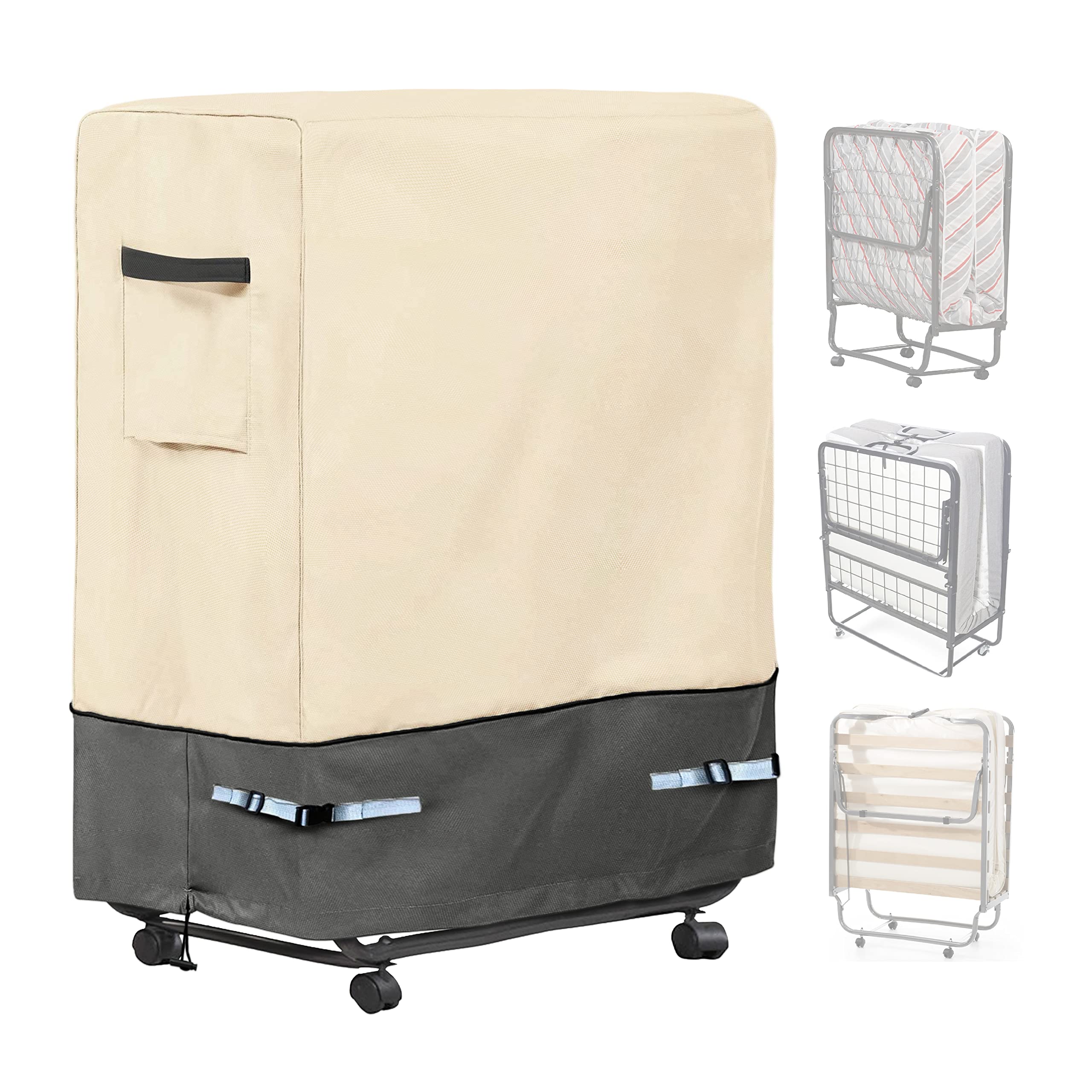 Photo 1 of Aaaspark Folding Bed Storage Cover, Rollaway Bed Cover, Waterproof and Breathable Oxford Cloth, Suitable for 39 Inch Double Bed (39"x 15" x 44.8"), Indoor and Outdoor Universal, Beige Grey Splicing