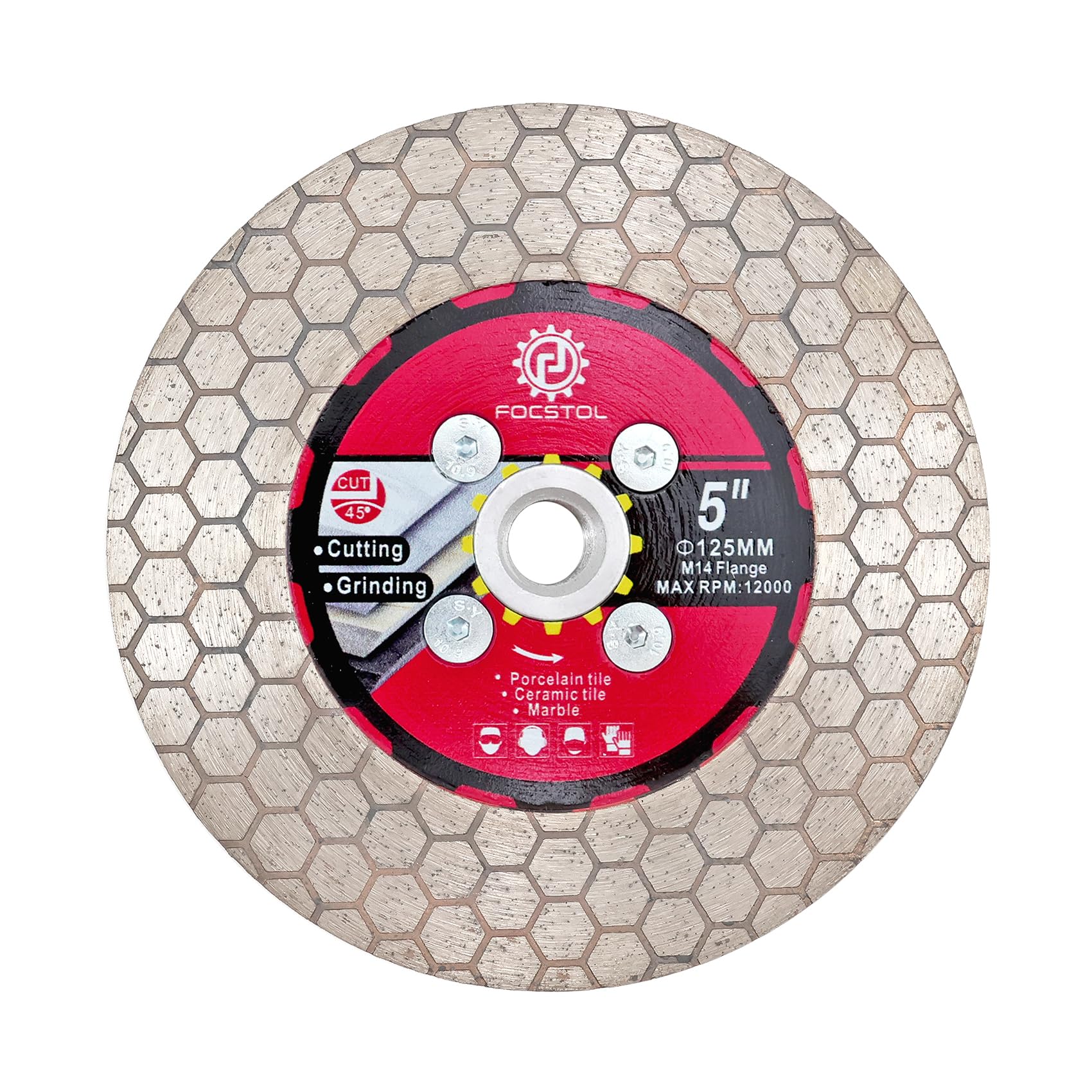 FOCSTOL Diamond Cutting Disc - 125mm Grinding Disc with M14 Flange for Porcelain Ceramic Tile Marble Granite Artificial Stone