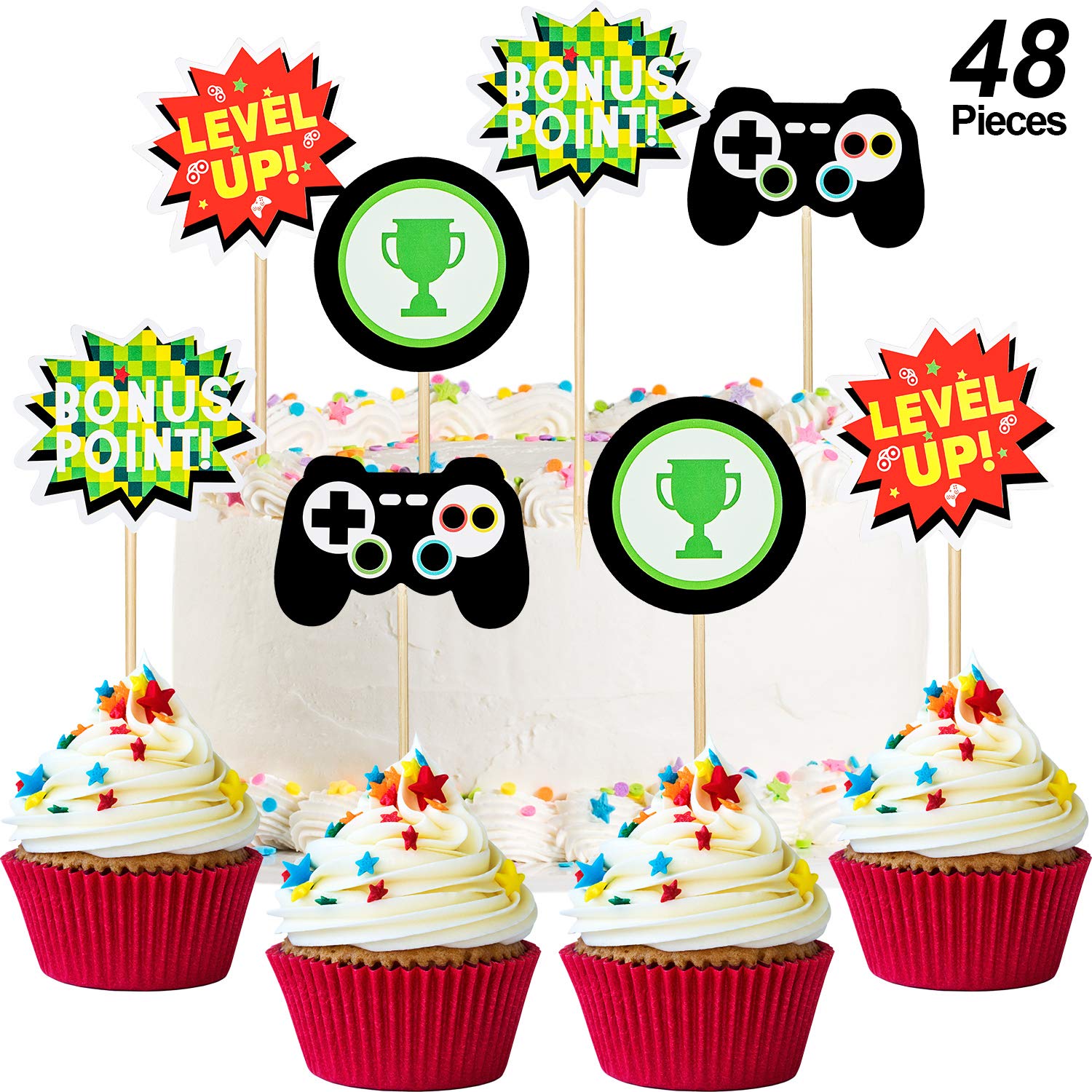 Cuisine Maison 4 Styles Blulu 48 Pieces Jeu Video Topper De Gateau Decorations De Gateau De Jeu Pour Fete Danniversaire Faveurs De Fete Sur Le Theme Du Jeu Video Decorations De Gateau