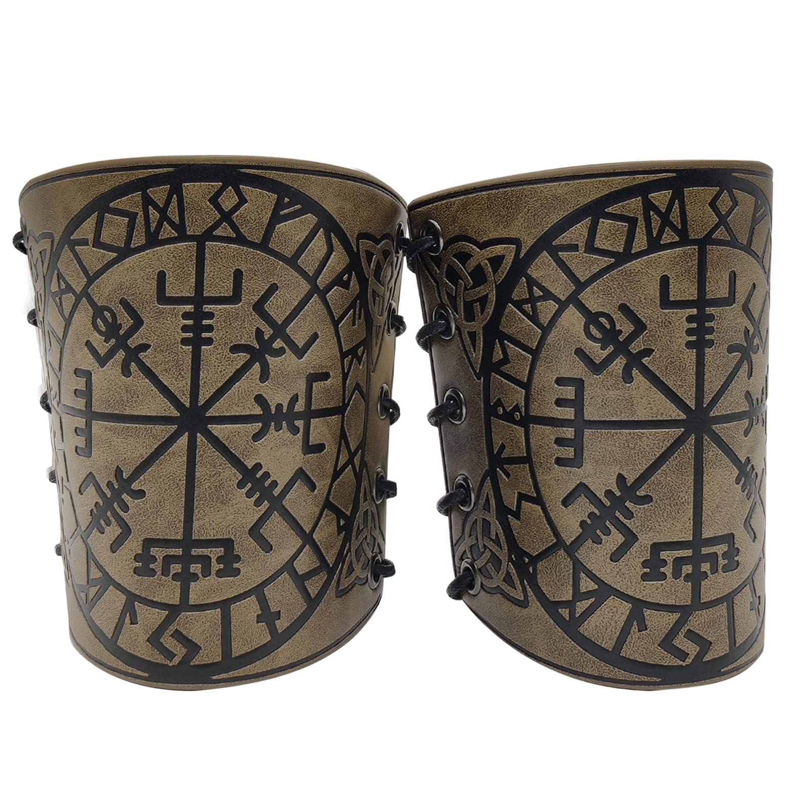 1Pair Medieval Knight Arm/Wrist Guards Gauntlets Retro PU Leather Mens Punk Wristbands Viking Knight Warrior Cosplay Wrist Brace Wide Bracers Arm Armor Cuff Wristbands Renaissance Costume Accessory