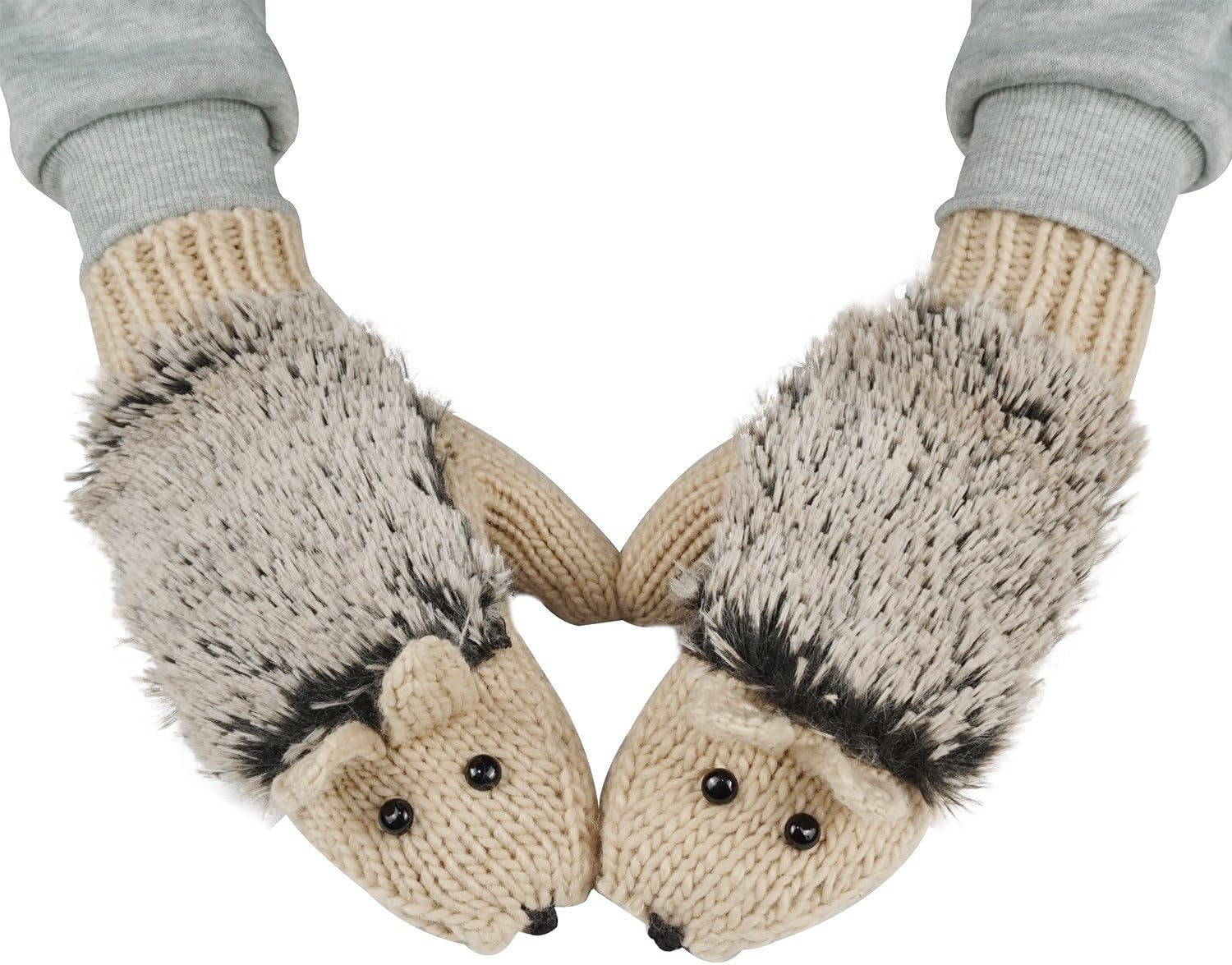 Double Layer Winter Thicken Warm Knit Mittens Cartoon Hedgehog Gloves