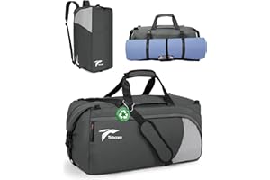 Tolaccea Gym Bag for Men Women, 54L Large Duffle Bag Backpack, Sports Travel Duffel Bag with Shoe Compartment & Wet Pocket, Lightweight Waterproof Carry On Weekender Overnight Workout Bag, Grey