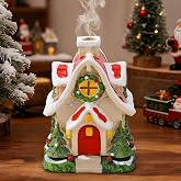Christmas Log Cabin Incense Burner, Red Village House Incense Holder | Gift for Mom/Wife/Her/Women, Resin Christmas Incense Cone Holder with 2 Incense Cones for Home, Table, Fireplace Decor