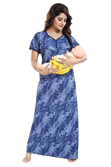 Women's Sarina Feeding/Maternity Nighty/Night Gown/Nightwear (Size;Free,Length:54,Bust:42)