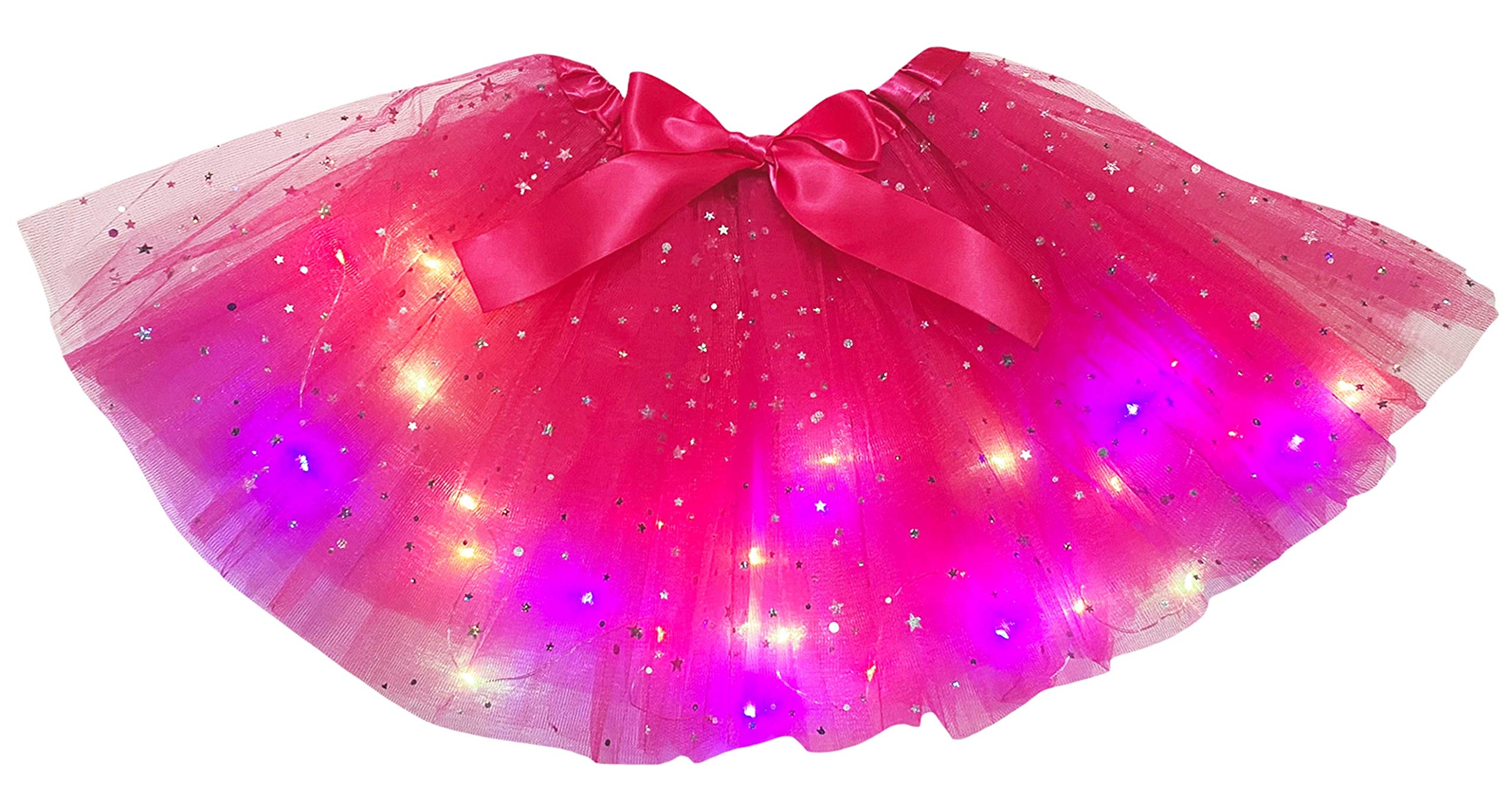 Petitebelle Single Color Bling Stars Led Lights Lady Tulle Tutu (Hot Pink, One Size) — image 1
