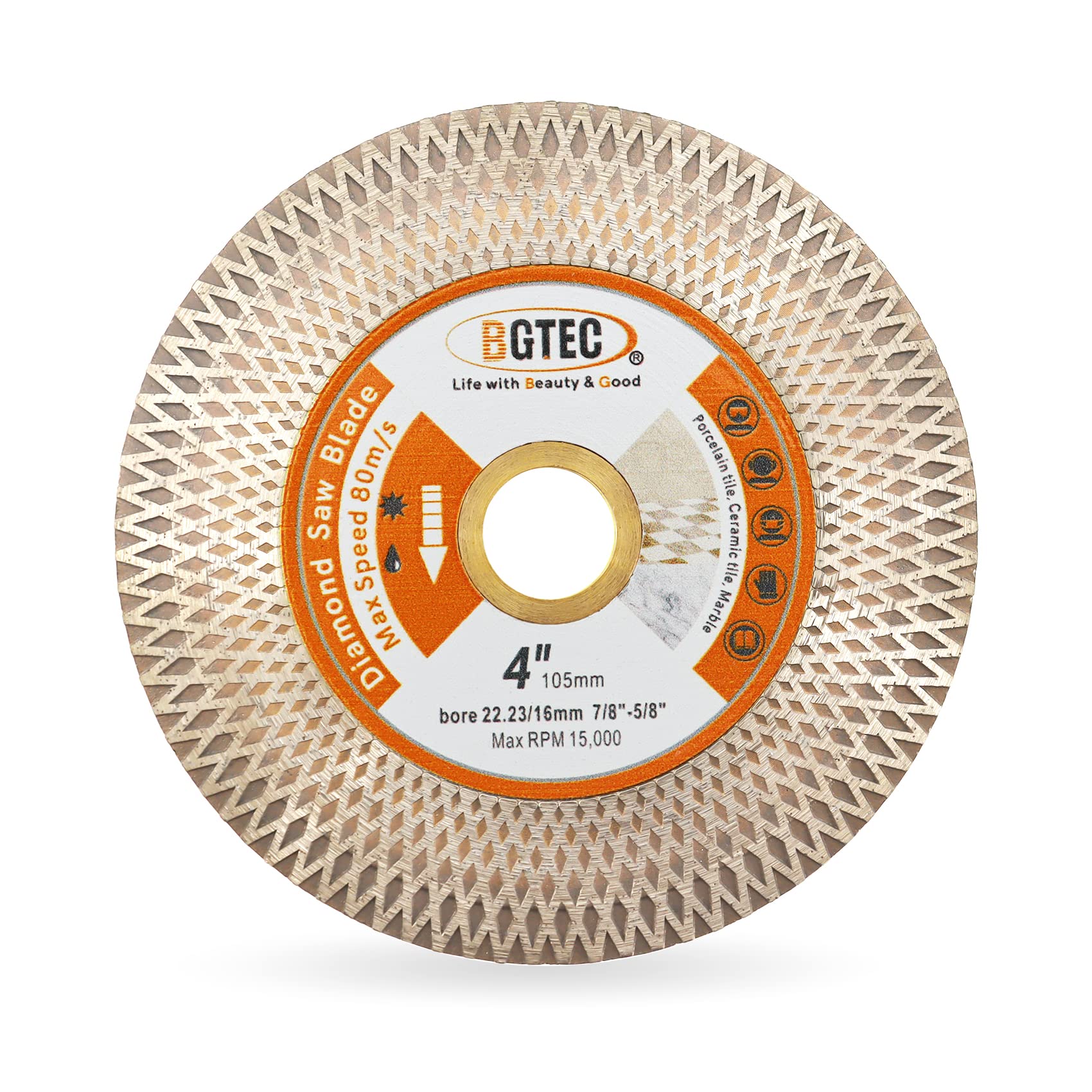 BGTEC Diamond Saw Blades Cutting Discs for Tile, 105mm Cut-off Wheel X Mesh Double-sided for Ceramic/Porcelain Tile, Marble, Artificial Stone