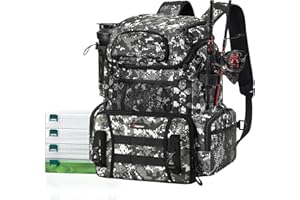 Piscifun Fishing tackele Backpack with 4 Tackle Boxes, Rod Holders, Rain Cover, Bottle Holder