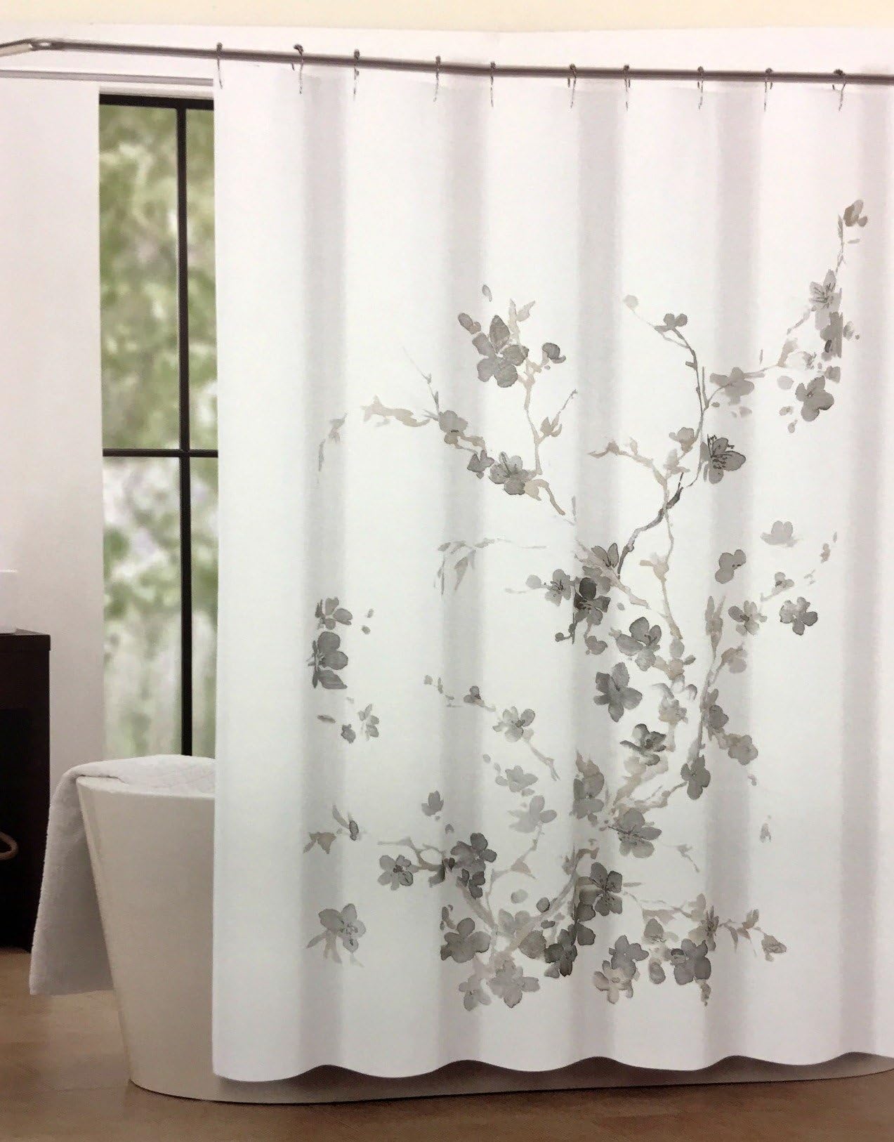 Tahari Luxury Shower Curtain Printemps 2 Beige Taupe Gray Floral with Gray Taupe and Beige Branches