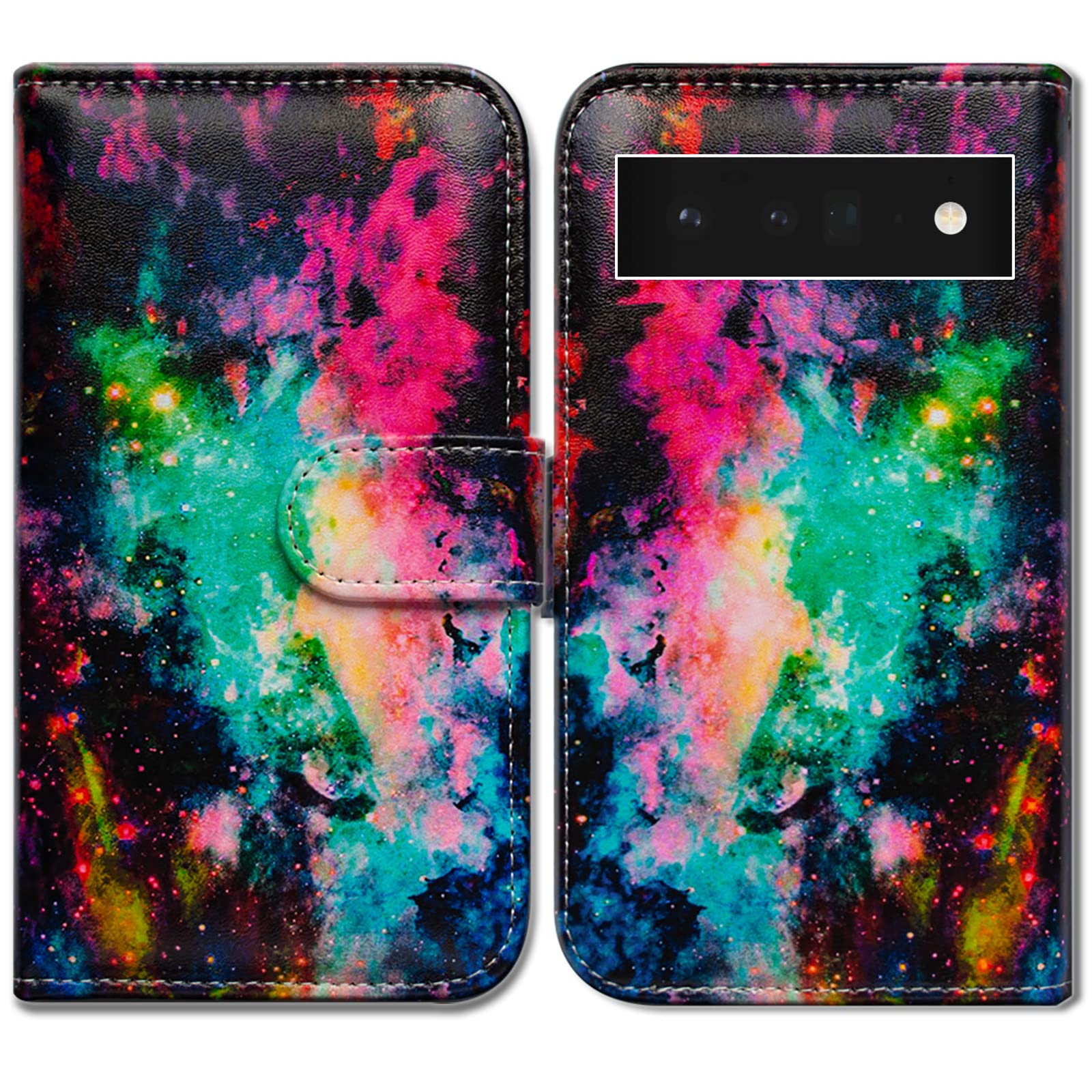 Bcov Pixel 6 Pro Case, Colorful Universe Sky Leather Flip Phone Case Wallet Cover with Card Slot Holder Kickstand For Google Pixel 6 Pro