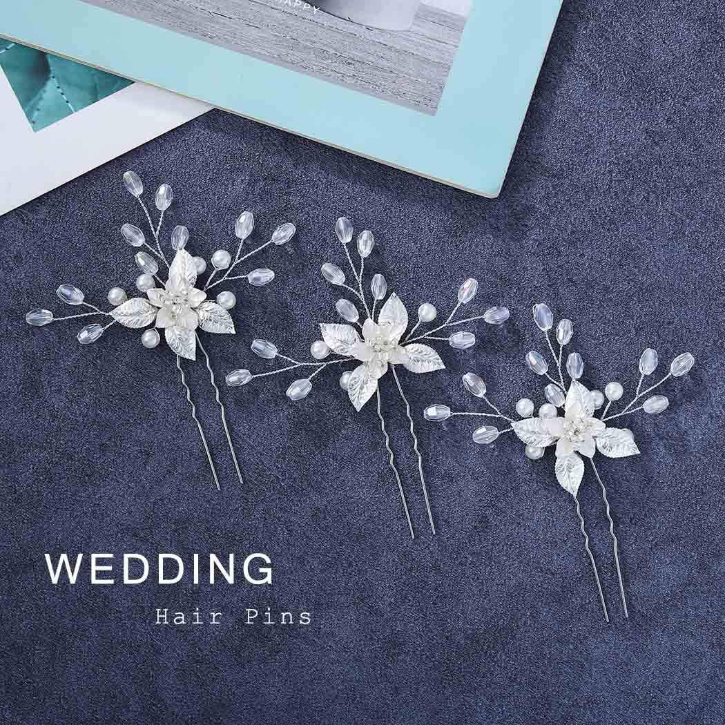 Unicra Flower Wedding Hair Pins Silver Bride Headpieces Bridal Hair Accessories for Women(Pack of 3), 3 Count (Pack of 1) - Image 5