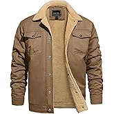 CRYSULLY Men's Winter Work Jacket Cotton Shell Fleece Lined Warm Casual Cargo Coat Outdoor Utility Jackets for Men