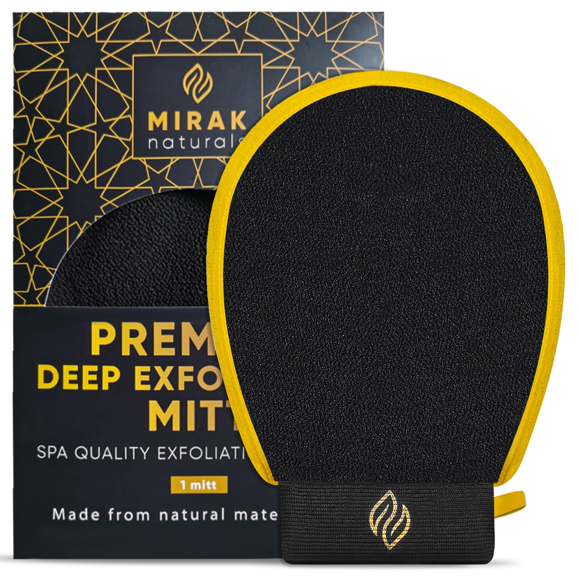 Mirak Naturals DEEP EXFOLIATING MITT - PREMIUM Body Scrubber - Kessa Exfoliating Glove | Double Sided Bath Shower Scrubber | Fake Tan Remover Mitt (Black 1 PC)