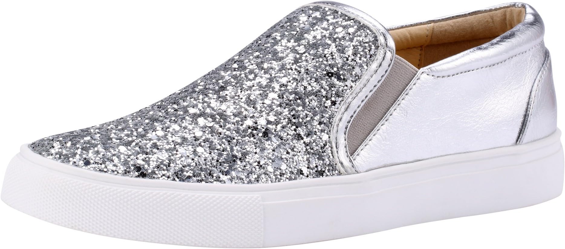 Sofree Women's Fashion Slip On Glitter Comfortable Sneakers Flat Shoes