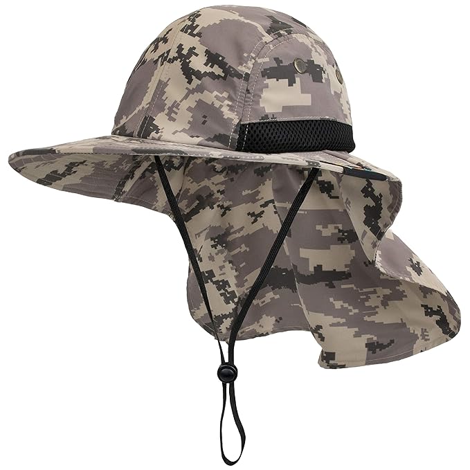 Buy Fishing Hat with Neck Flap, Sun Protection Hiking Hat for Men Women Safari Cap Gray Camo at