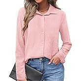 AUSELILY Womens Button Down Shirts Long Sleeve Collared V Neck Button Up Tops Casual Work Business Tunics Blouses