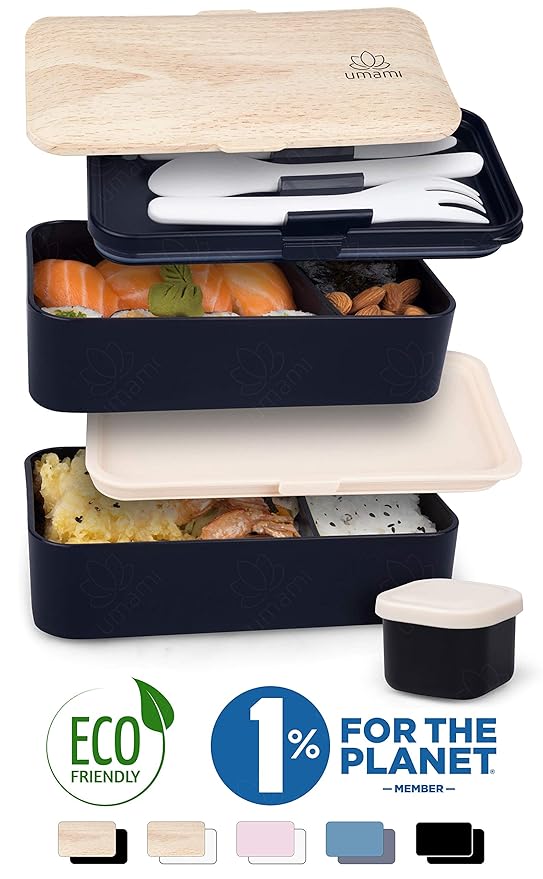 Umami ⭐ Lunch Box Negra Bambú | Bento Box con 2 Compartimientos ...
