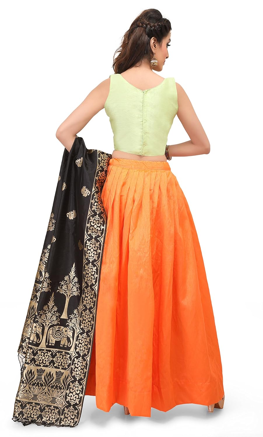 voolka orange and honeydew women fully stitched lehenga choli