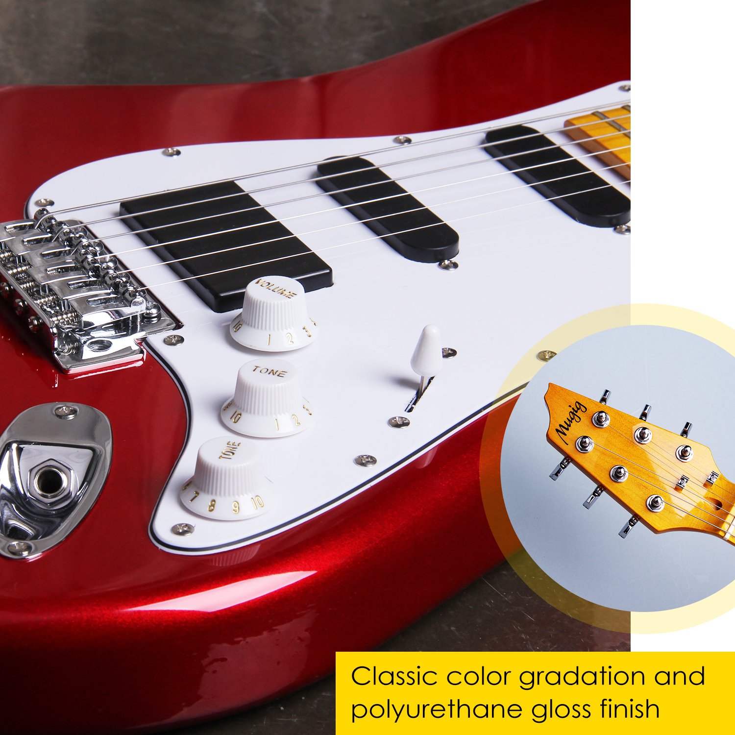 Mugig Electric Guitar Full Size 39 Inches Glossy Poplar Body Glossy Maple Fingerboard Single Single Double Pick Up Design