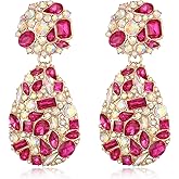 EVER FAITH Glamour Rhinestone Statement Earrings, Fashion Chic Art Deco Sparkly Marquise Water Drop Crystal Dangle Pierced Earrings for Women