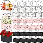 Geelin 30 Pack Flower Paper Gift Bag - Bouquet Portable Rectangle Flower Handbag Waterproof Box with Handles for Arrangements - Wedding Gift Florist Bag for Valentines