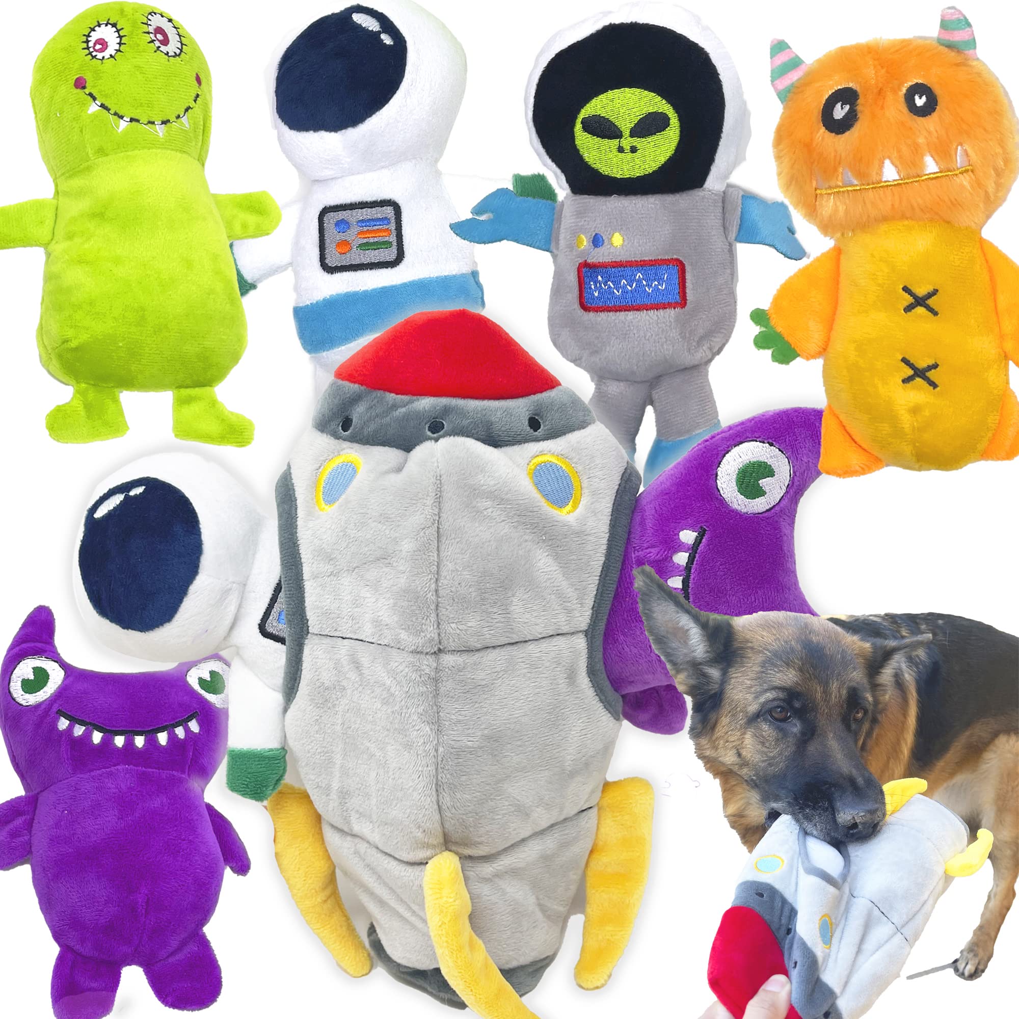 Photo 1 of ** 4 PACK ** Jalousie Multipack Dog Squeaky Toys Strong Almost Indestructible, with Added Liner for Longer Play Dog Chew Toys (6 Pack Spaceship Hide and Seek)