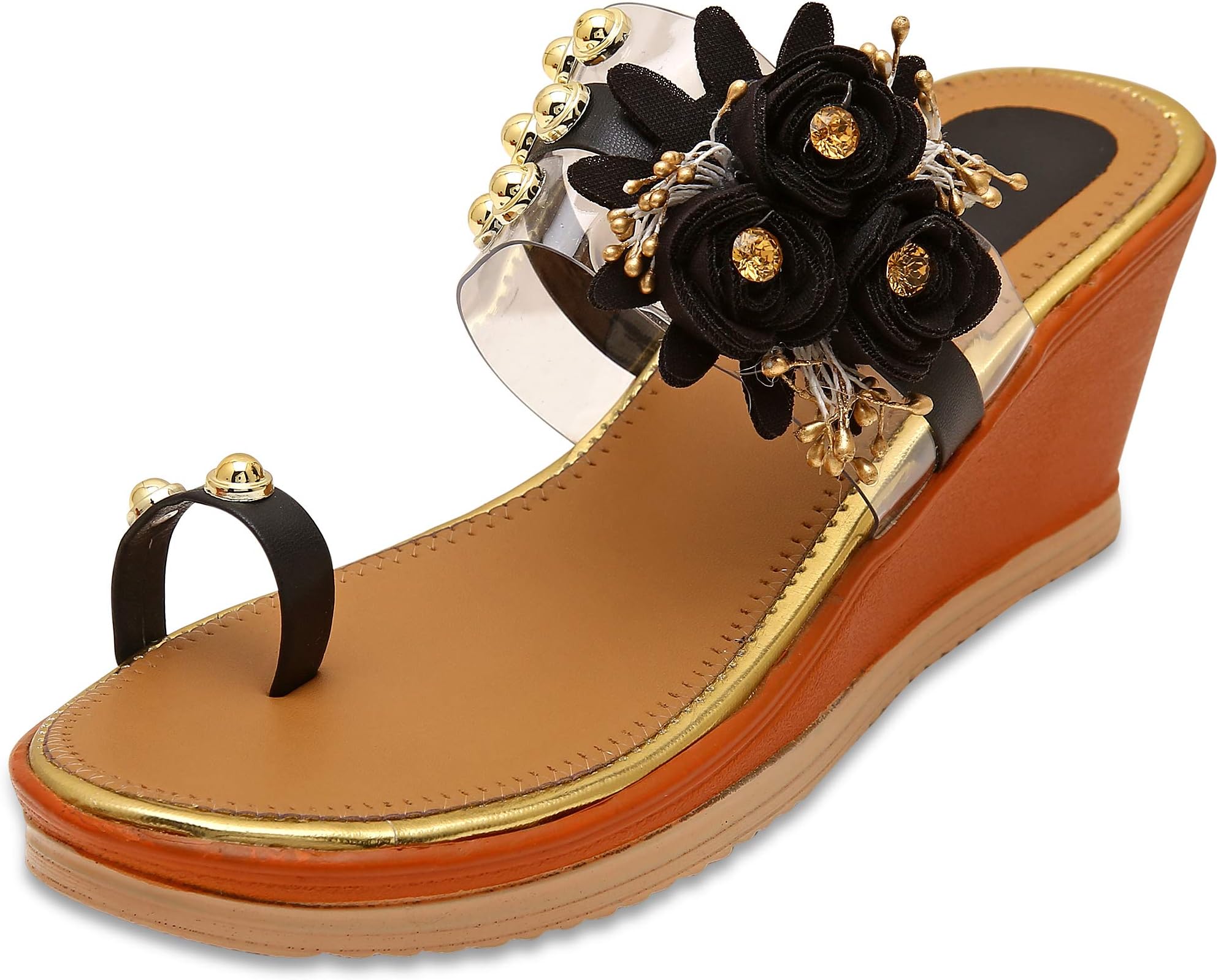 Midsole Women's Classy Lotus Floral Embellished Casual Wedges Fashion Sandals