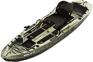 Sun Dolphin Boss 10 SS Fishing Kayak - Sit On Top Fishing Kayak - One Person Angler Kayak - 3 Fishing Rod Holders - Fishing Gear Tracks - Includes Paddle - 12 ft - Grass
