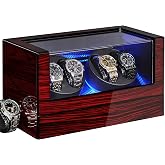 ANWBROAD 4 Watch Winders for Automatic Watches, Quiet Motor Piano Paint LED | Automatic Watch Winders with 4 Modes, Type-C Adapter ,Multi Watch Winder Box 4 Watch Winders and 6 Storage Case, UJWW011Y