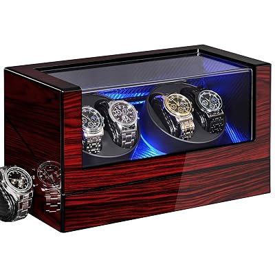 ANWBROAD Watch Winders For Automatic Watches, Automatic Watch Winder Box With Led Light, Watch Turner For Automatic, 4 Watch Rotator And Super Quiet Motor And 4 Rotation Mode, UJWW011Y