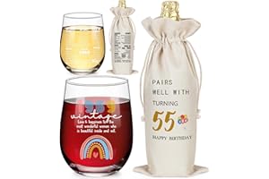 LEJIAJINW 55th Birthday Gifts for Her - 55 Years Old Birthday Gifts for Women - Vintage 55th Birthday Decorations for Women - 55 Year Old Presents Stemless Wine Glass (1 Glass, 1 Bag)