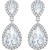 EVER FAITH Women's Austrian Crystal Wedding Tear Drop Dangle Earrings