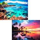 2 Pack 1000 Piece Puzzles for Adults - Beach, Coconut Tree, Reef Landscape Jigsaw Puzzles - 2000 Pieces Total